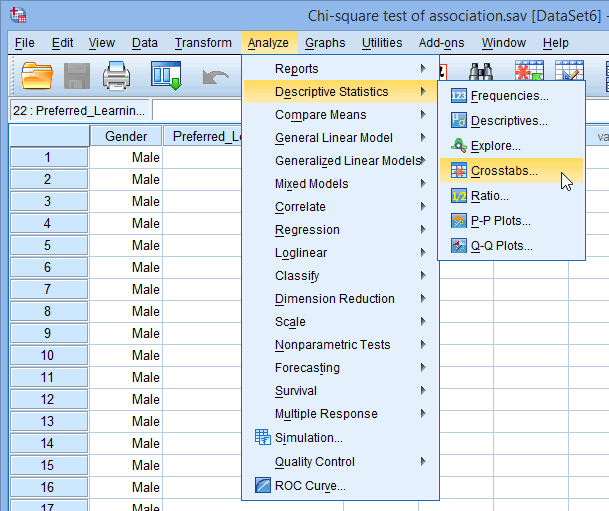 Chi-square test of independence test in spss