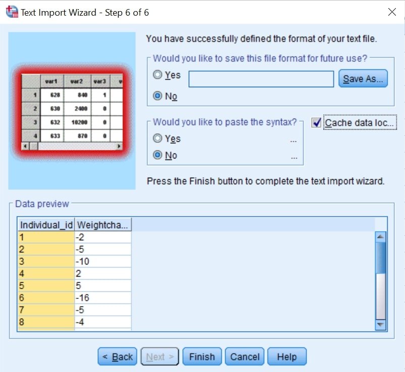 Click Next, and then Finish to Complete Importing the .TXT Data into SPSS -  importing data into spss