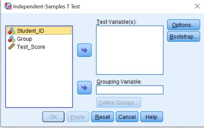 Independent sample t test using spss