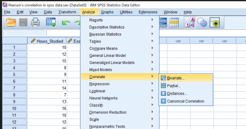 how to run Pearson's Correlation in SPSS