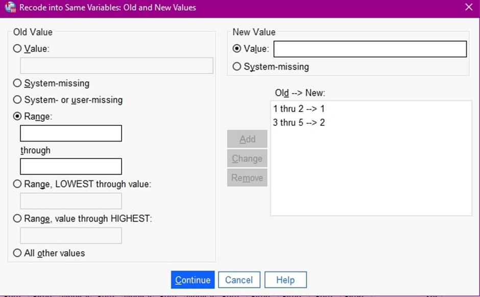 Recode into same variable using spss