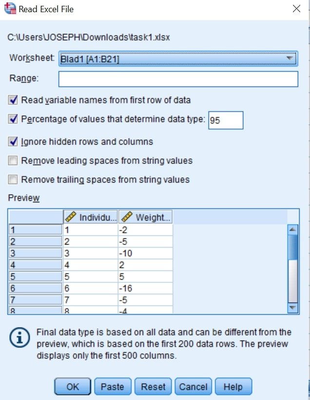  importing data into IBM spss